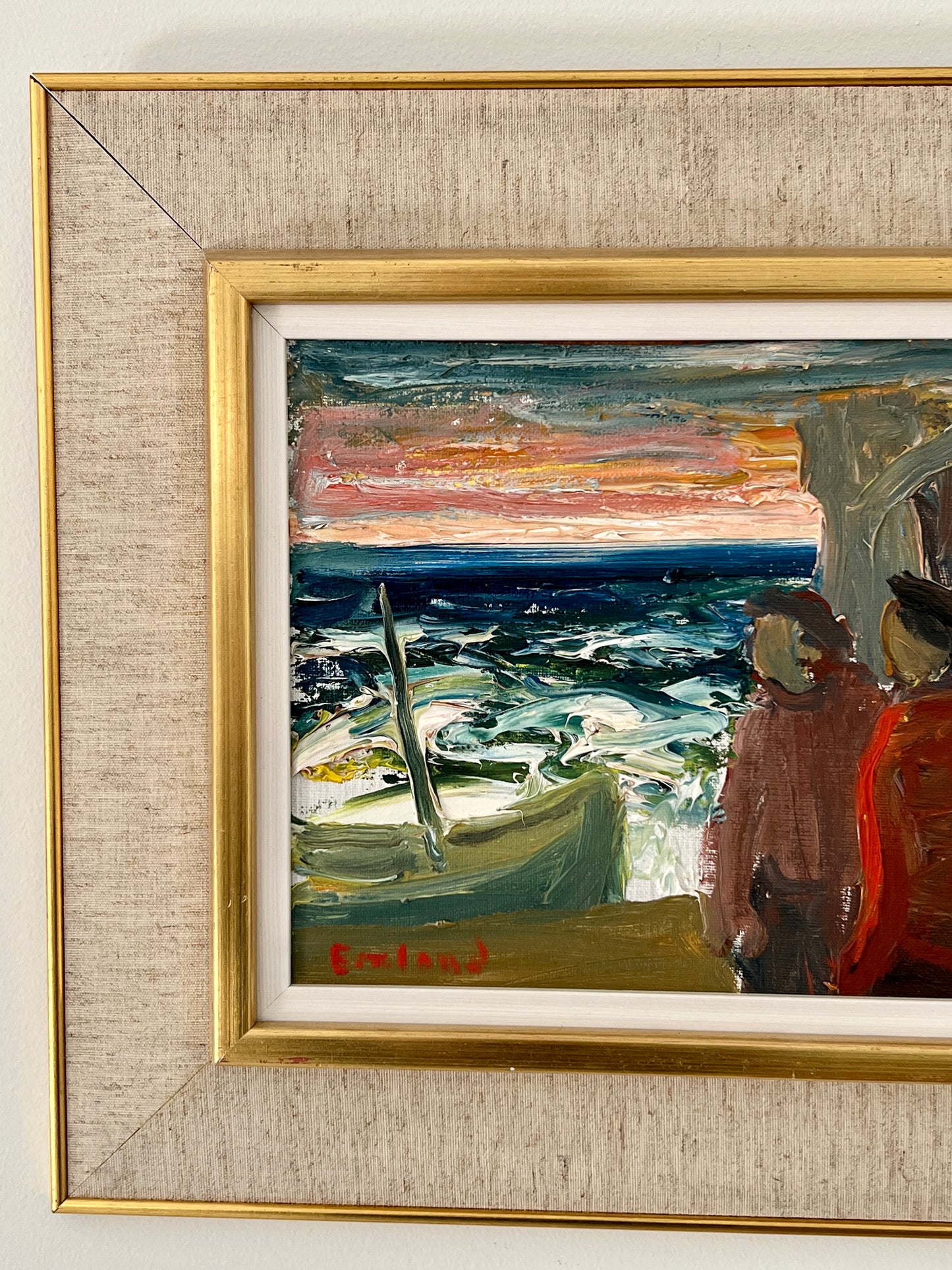 Men at Sea - Vintage Framed Oil by Einar Emland, Sweden