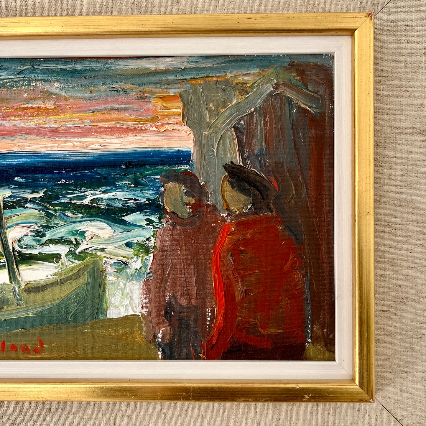 Men at Sea - Vintage Framed Oil by Einar Emland, Sweden