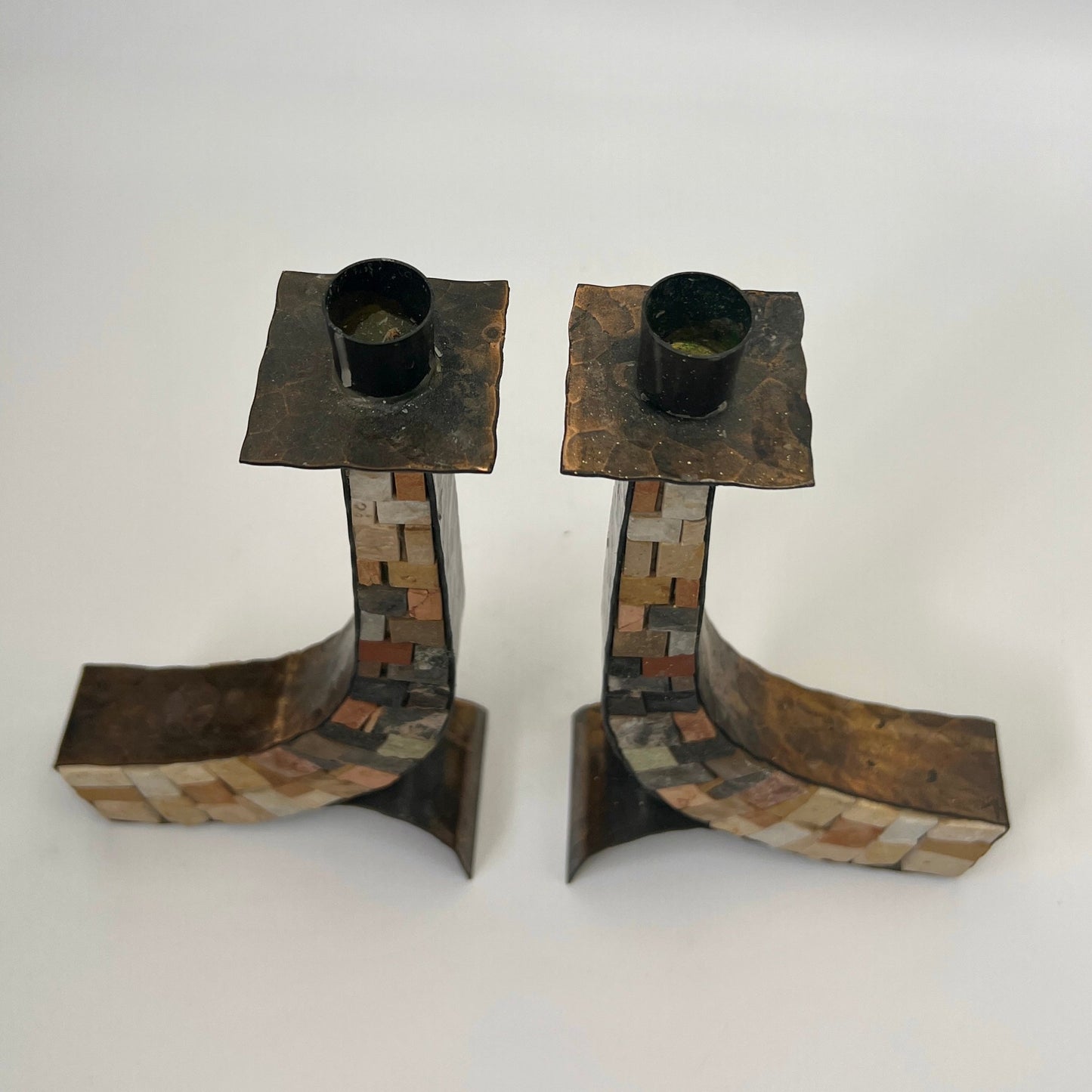 Large Stone and Copper Candle Holders