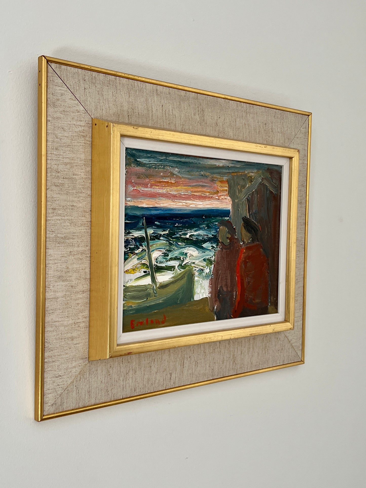 Men at Sea - Vintage Framed Oil by Einar Emland, Sweden