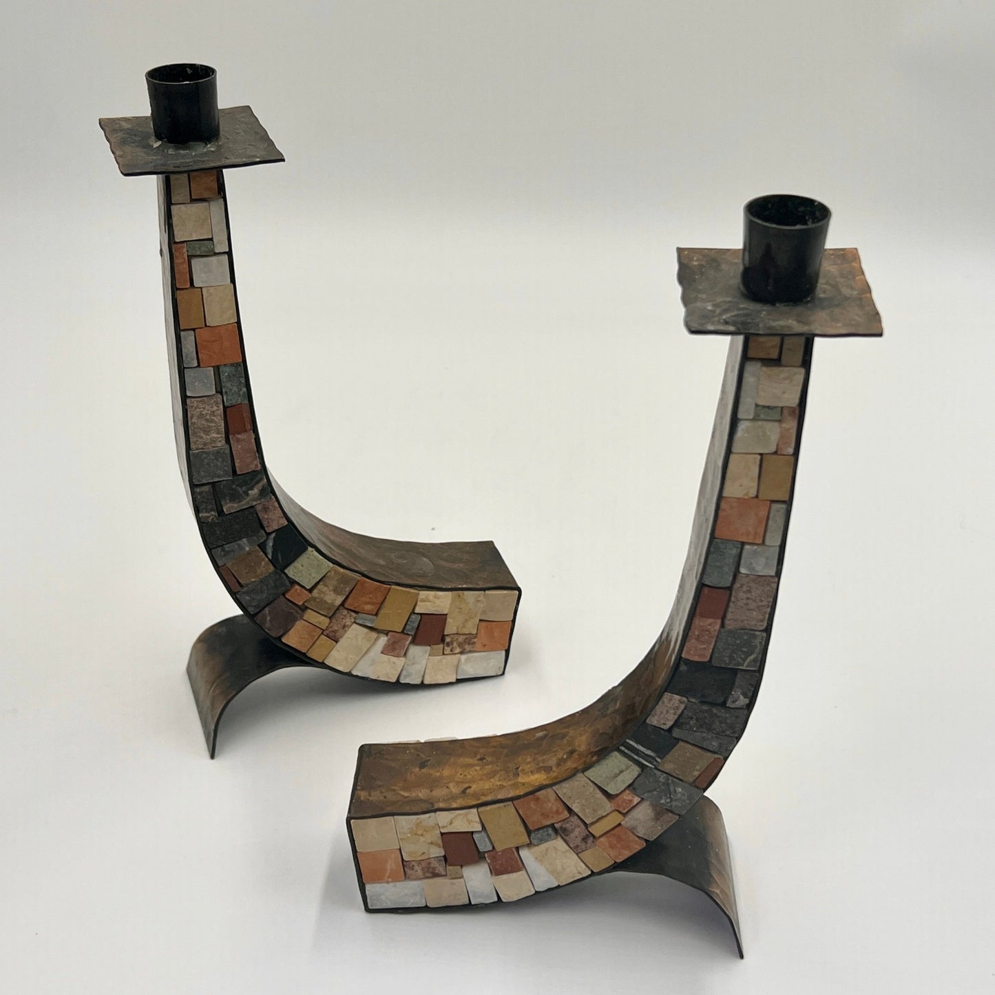 Large Stone and Copper Candle Holders