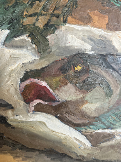 Vintage Swedish Oil Painting, Still Life With Fish