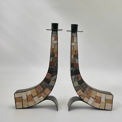 Large Stone and Copper Candle Holders