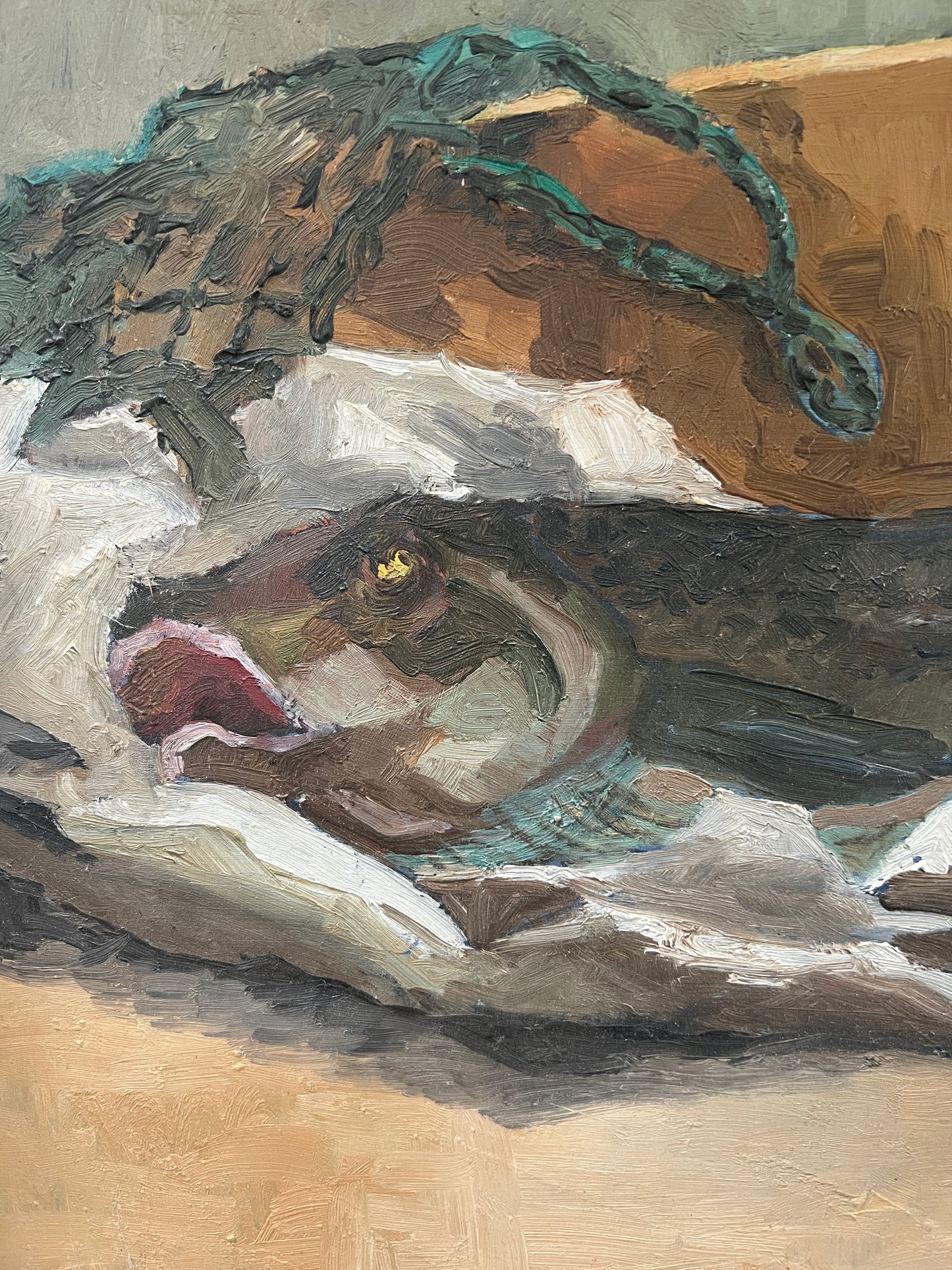 Vintage Swedish Oil Painting, Still Life With Fish