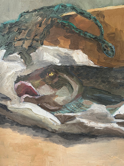 Vintage Swedish Oil Painting, Still Life With Fish