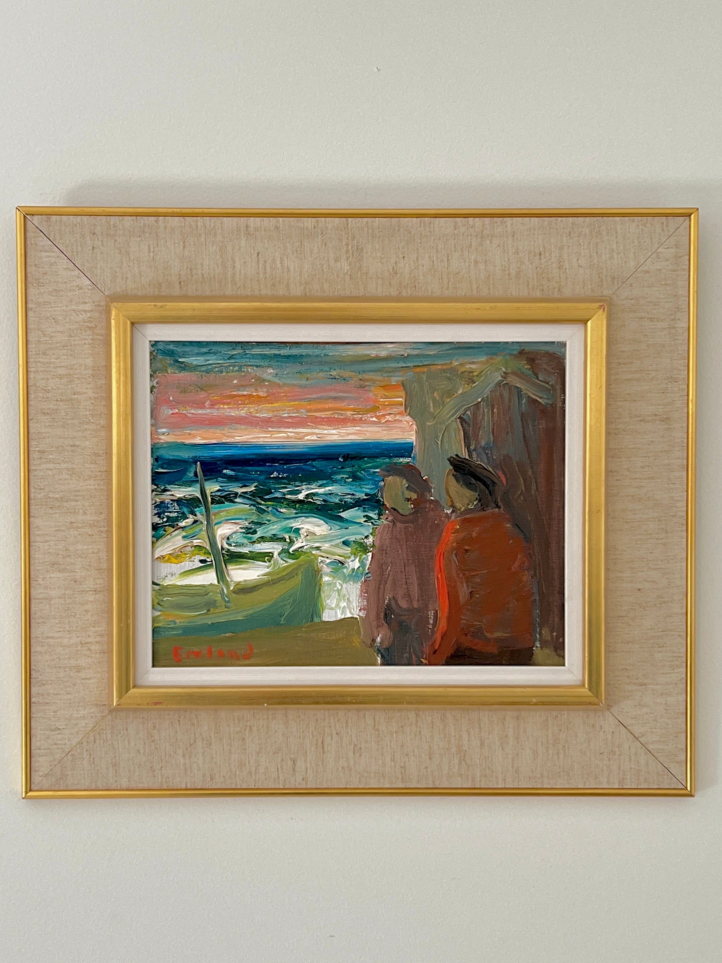 Men at Sea - Vintage Framed Oil by Einar Emland, Sweden