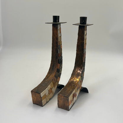 Large Stone and Copper Candle Holders