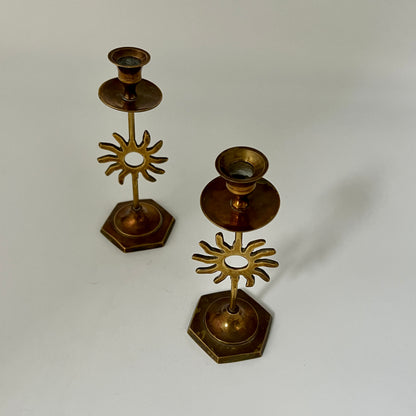 Pair of Vintage French Brass Candle Holders