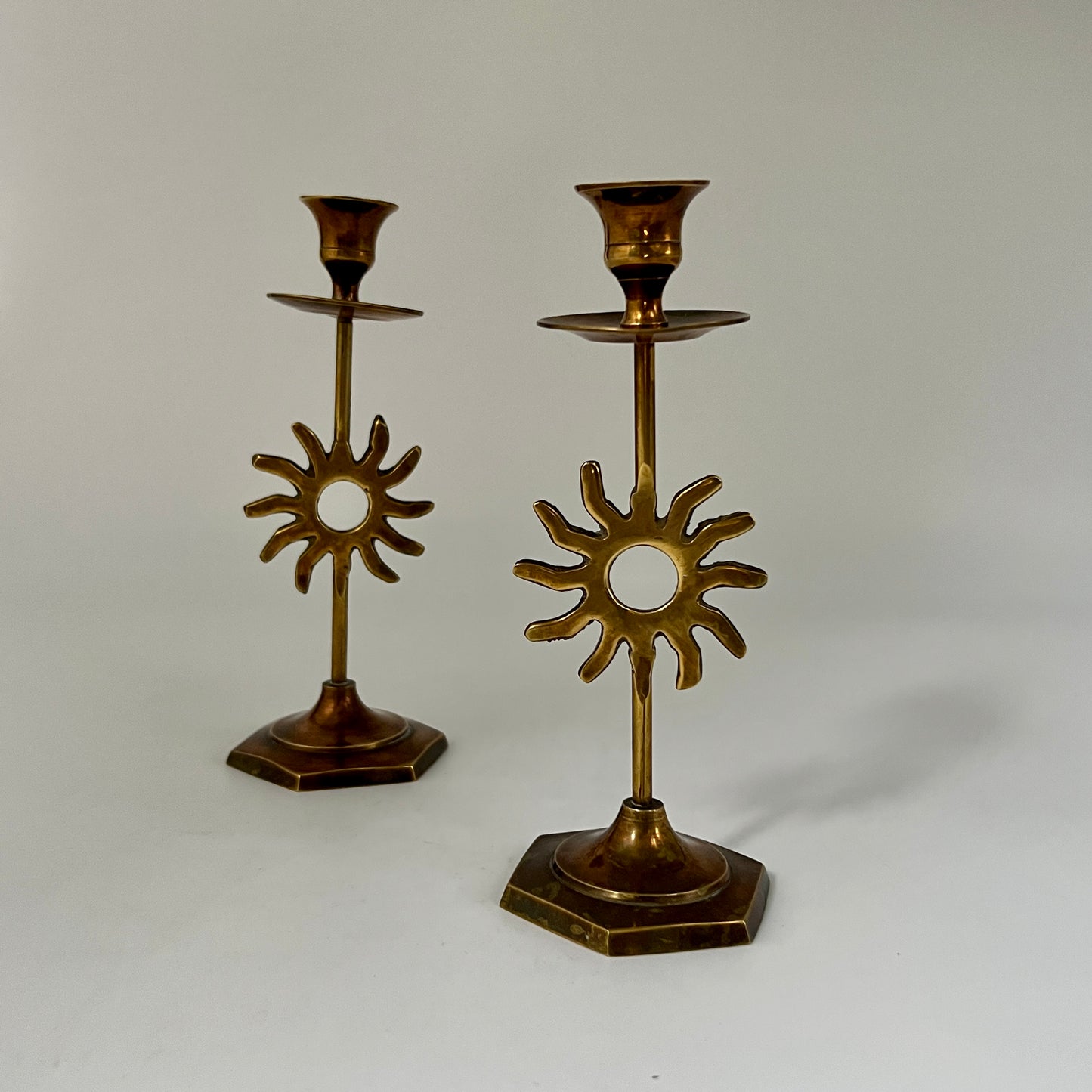 Pair of Vintage French Brass Candle Holders