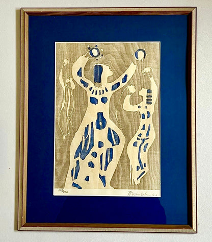 Signed Woodcut of Dancers by Lennart Rosensohn, Sweden