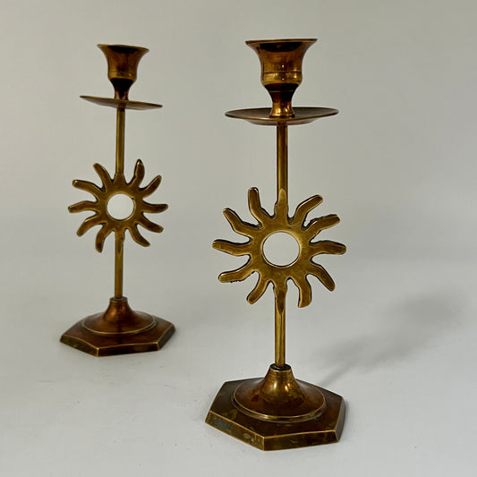 Pair of Vintage French Brass Candle Holders