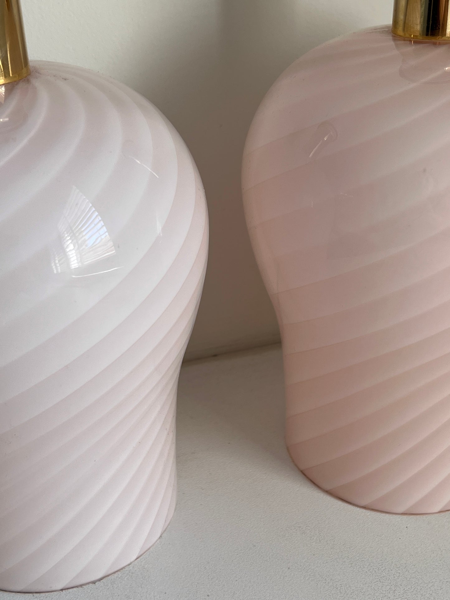 Pair of Vintage Pink Murano Lamps, Italy