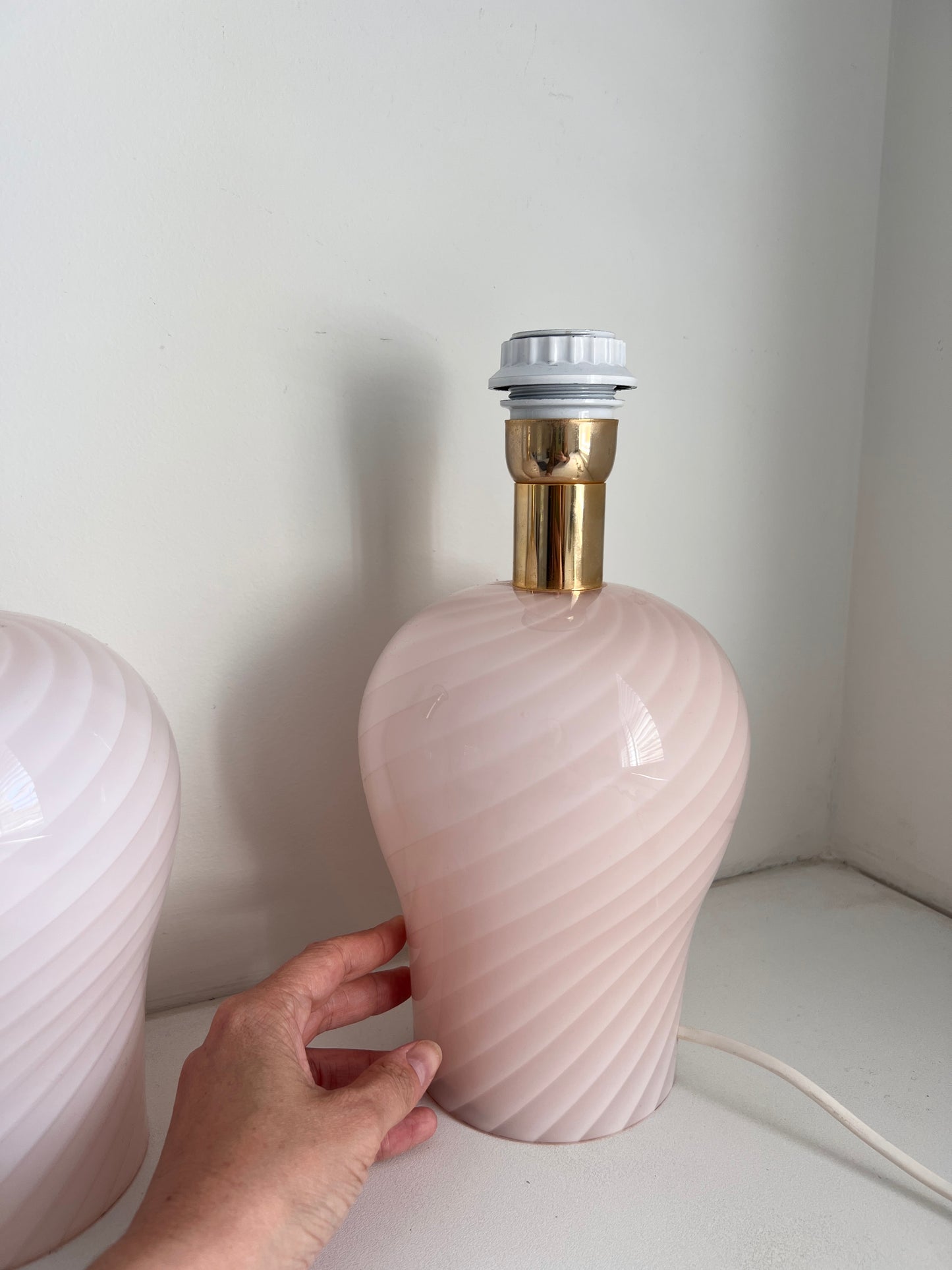 Pair of Vintage Pink Murano Lamps, Italy