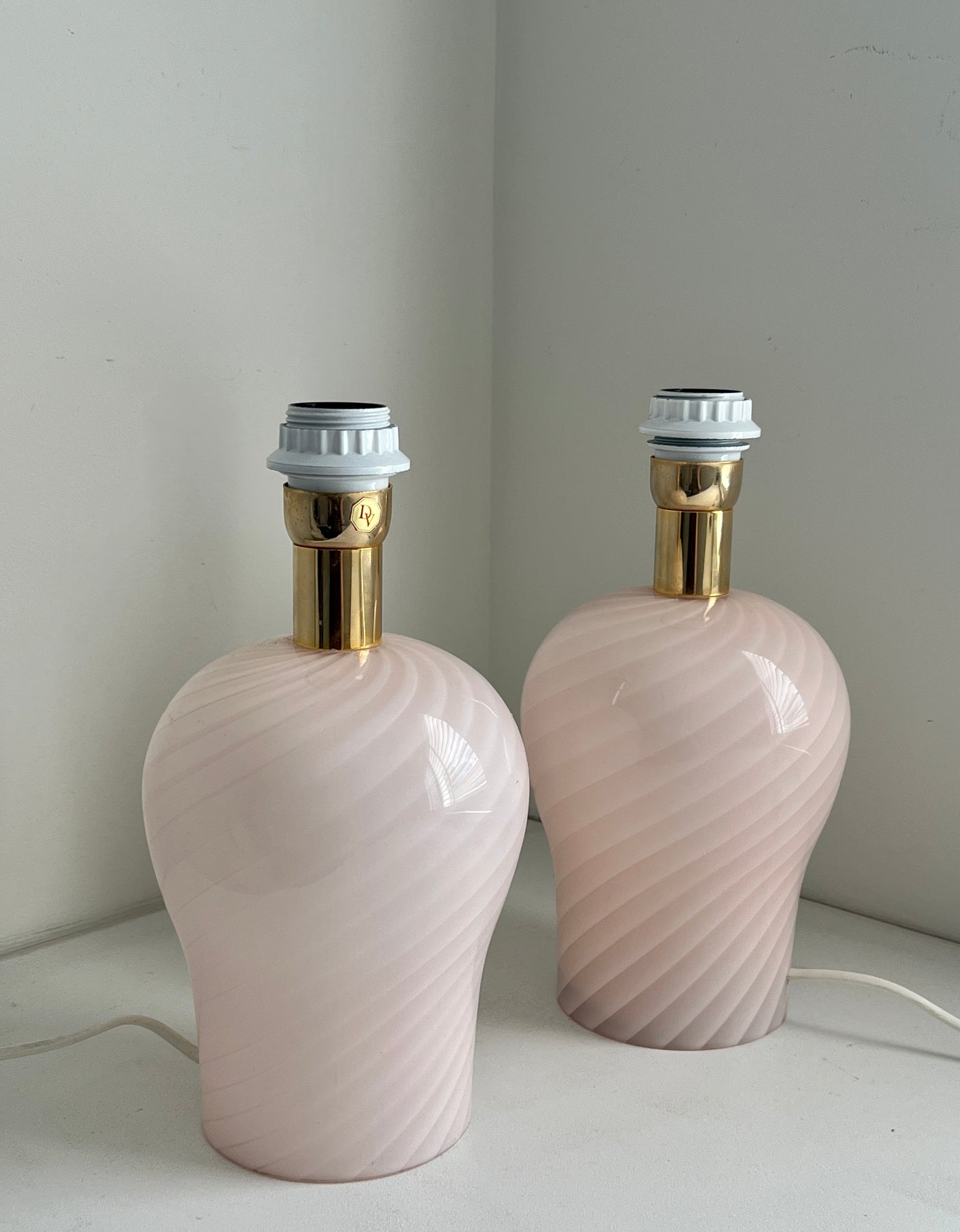 Pair of Vintage Pink Murano Lamps, Italy