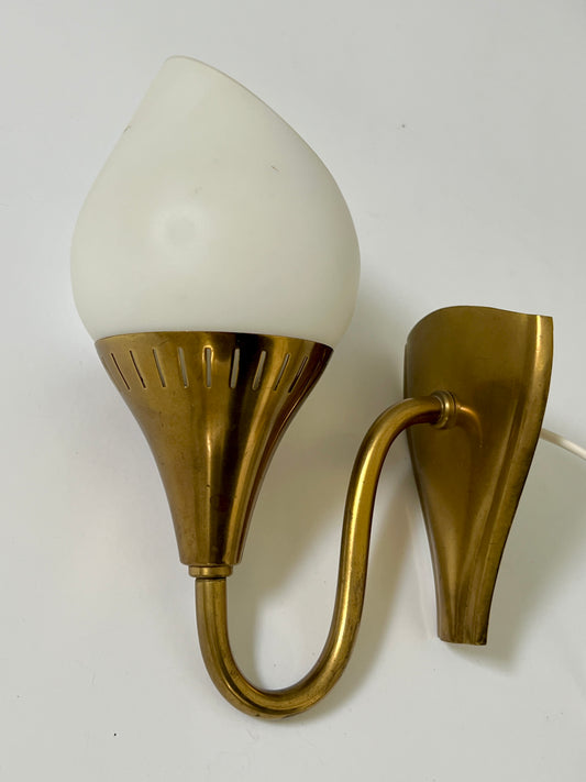 1960s Brass & Glass Bedside Sconce, Sweden