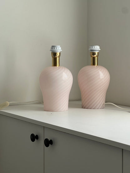 Pair of Vintage Pink Murano Lamps, Italy