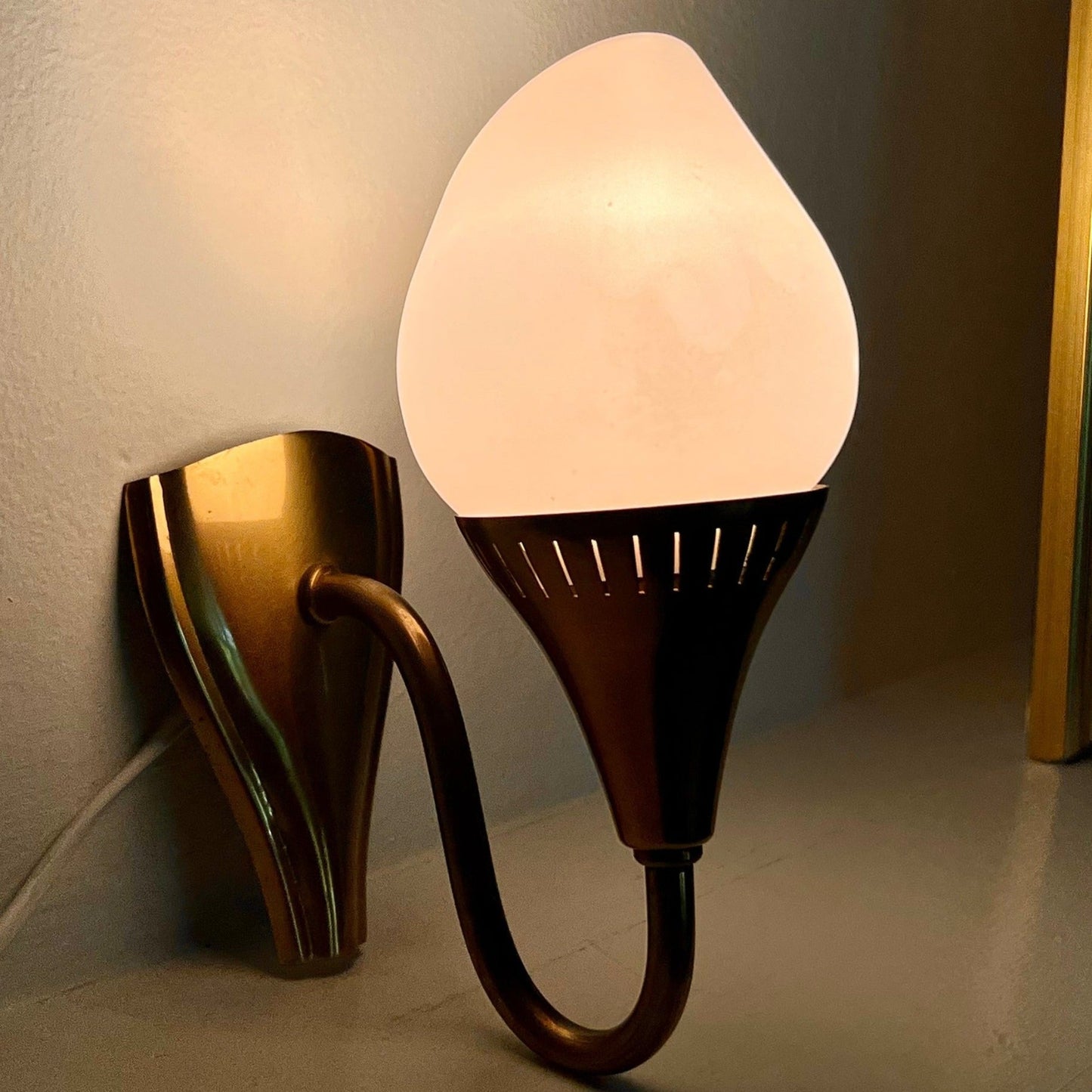 1960s Brass & Glass Bedside Sconce, Sweden