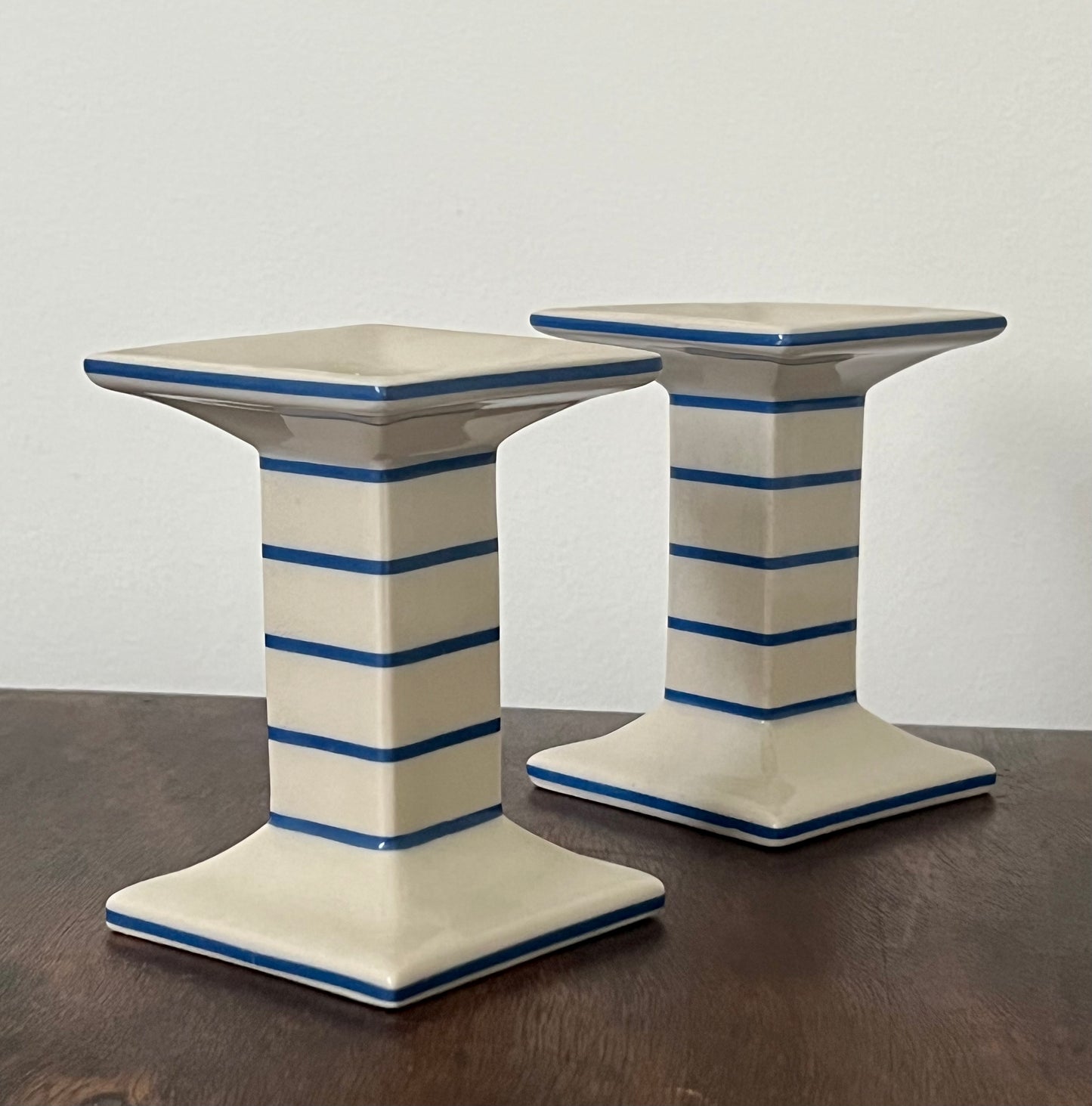 Pair of Striped Ceramic Candle Holders, Sweden