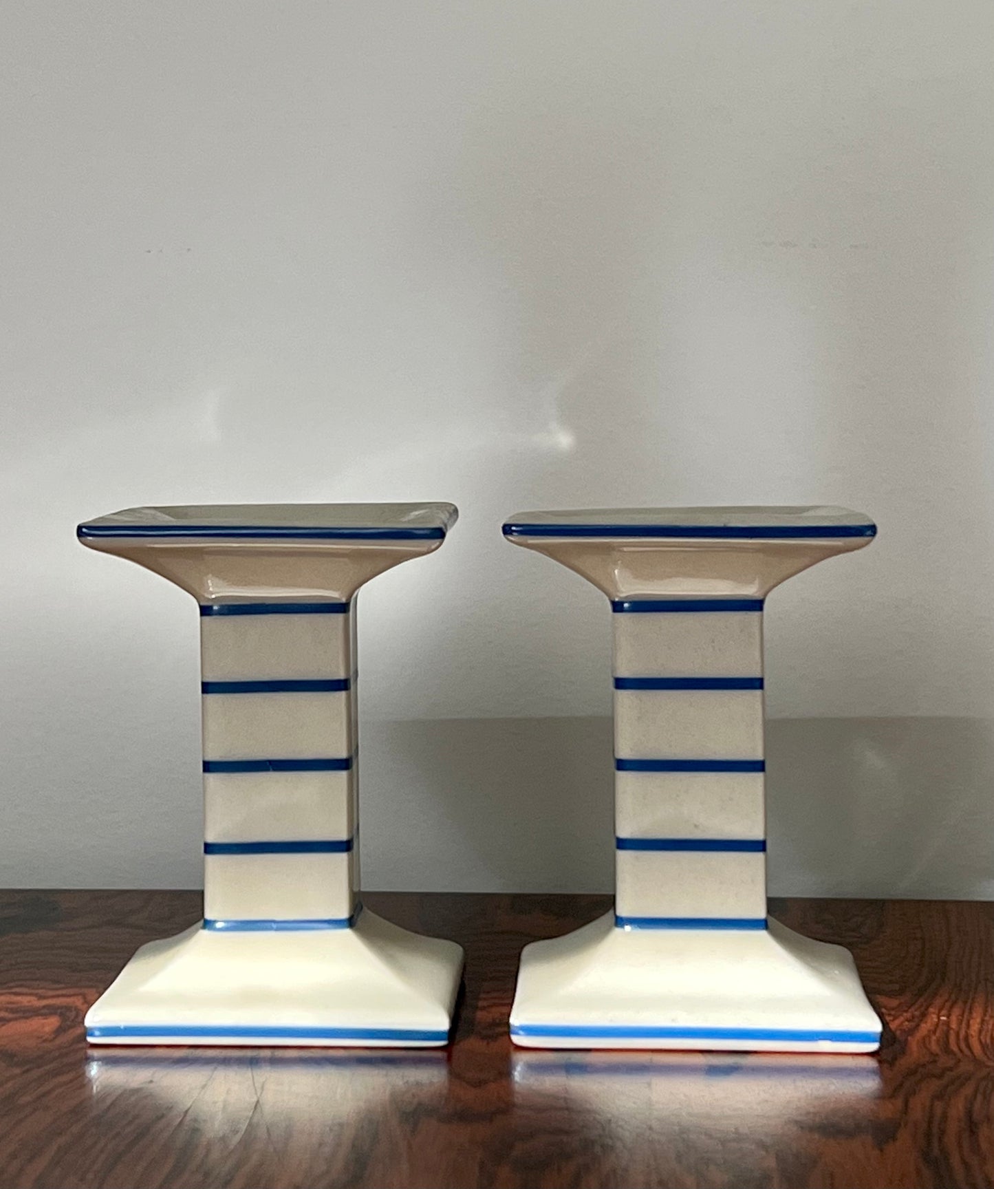 Pair of Striped Ceramic Candle Holders, Sweden