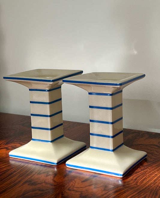 Pair of Striped Ceramic Candle Holders, Sweden