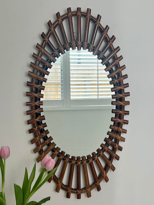 1960s Italian Bamboo Mirror by Bonacina