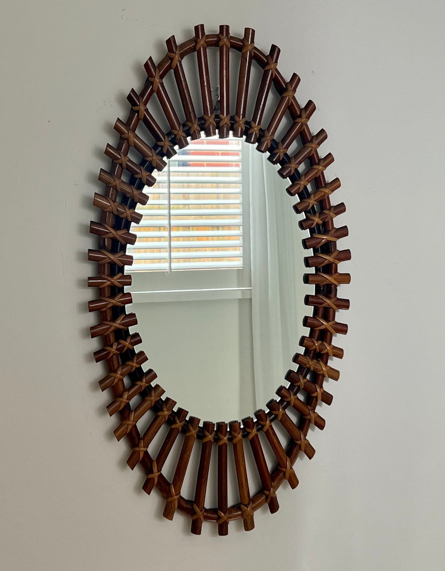 1960s Italian Bamboo Mirror by Bonacina