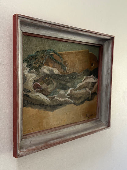 Vintage Swedish Oil Painting, Still Life With Fish