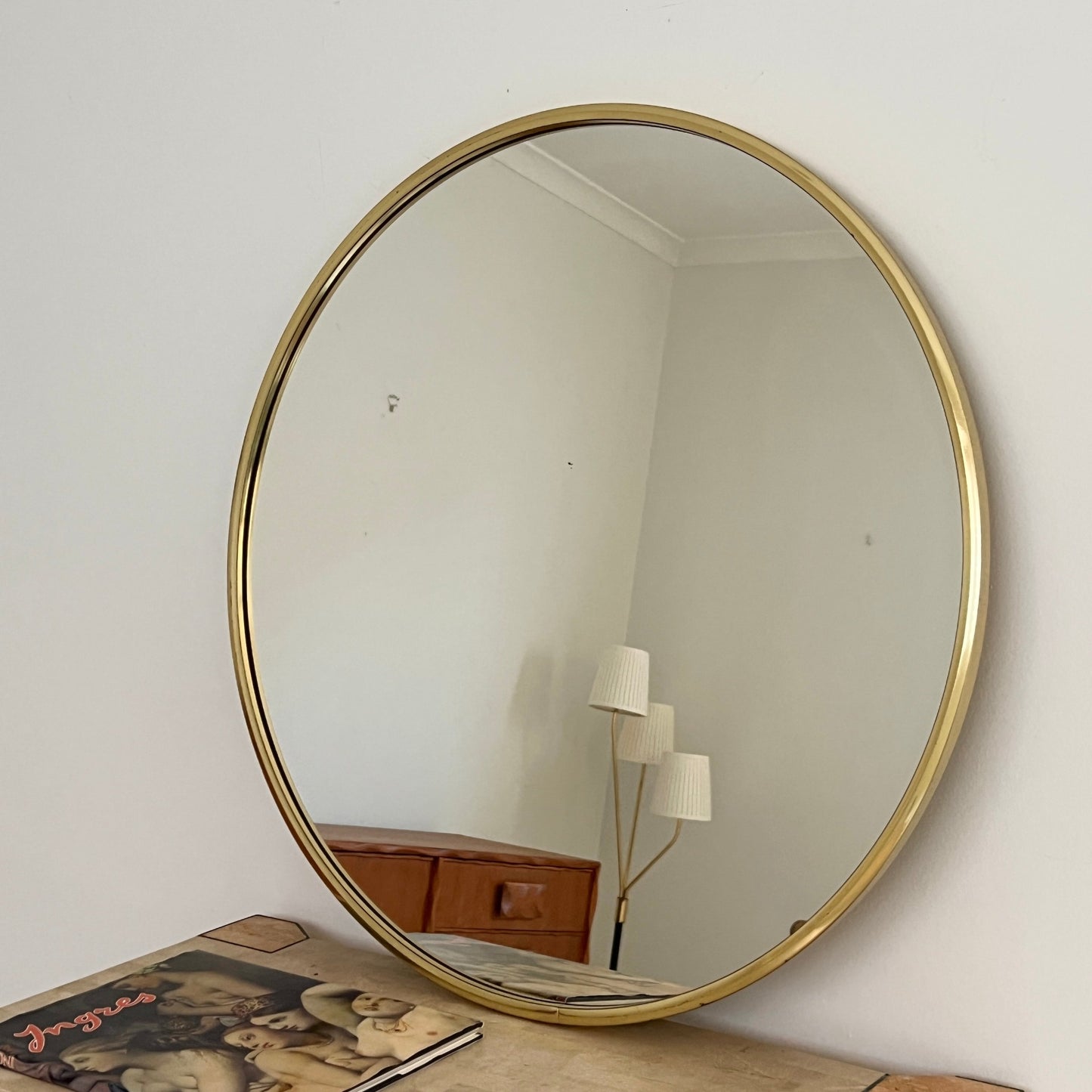 Large 1970s Italian Brass Mirror