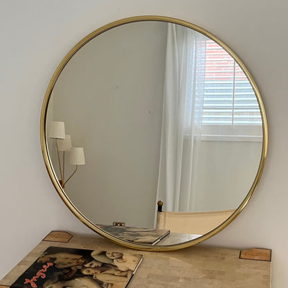 Large 1970s Italian Brass Mirror