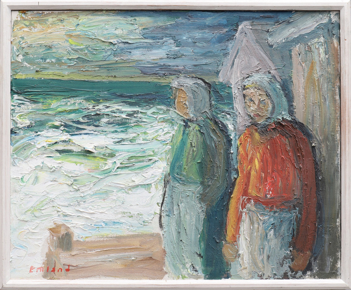 Women by the Sea - Framed Oil by Einar Emland, Sweden