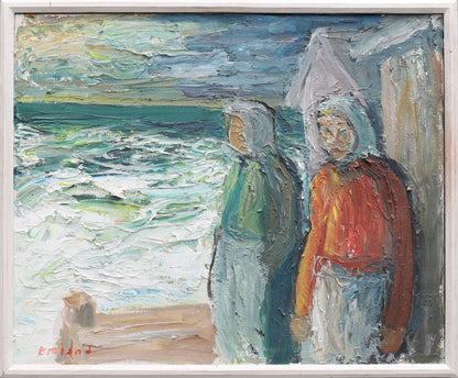 Women by the Sea - Framed Oil by Einar Emland, Sweden