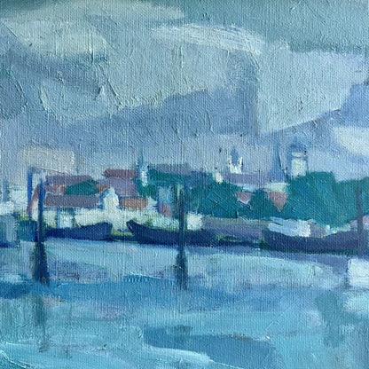 Blue Harbour Oil Painting, Sweden