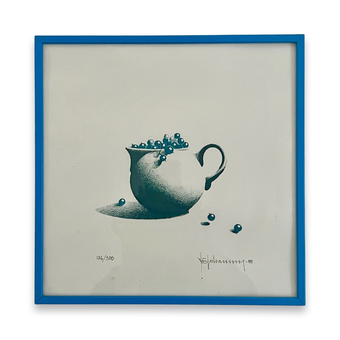 Blueberries in Jug, Vintage Signed Lithograph by Nils-Erik Johansson