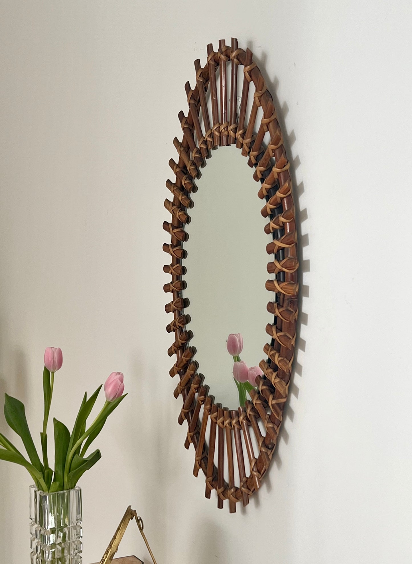 1960s Italian Bamboo Mirror by Bonacina