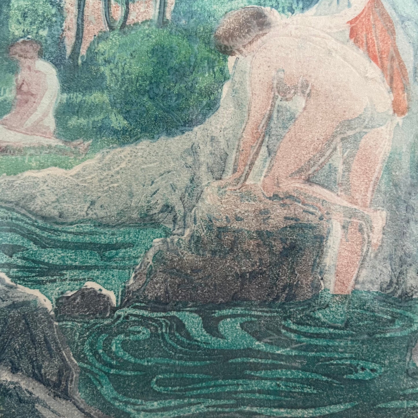 1920s Swedish Woodcut of Women Bathing - Carl Palme